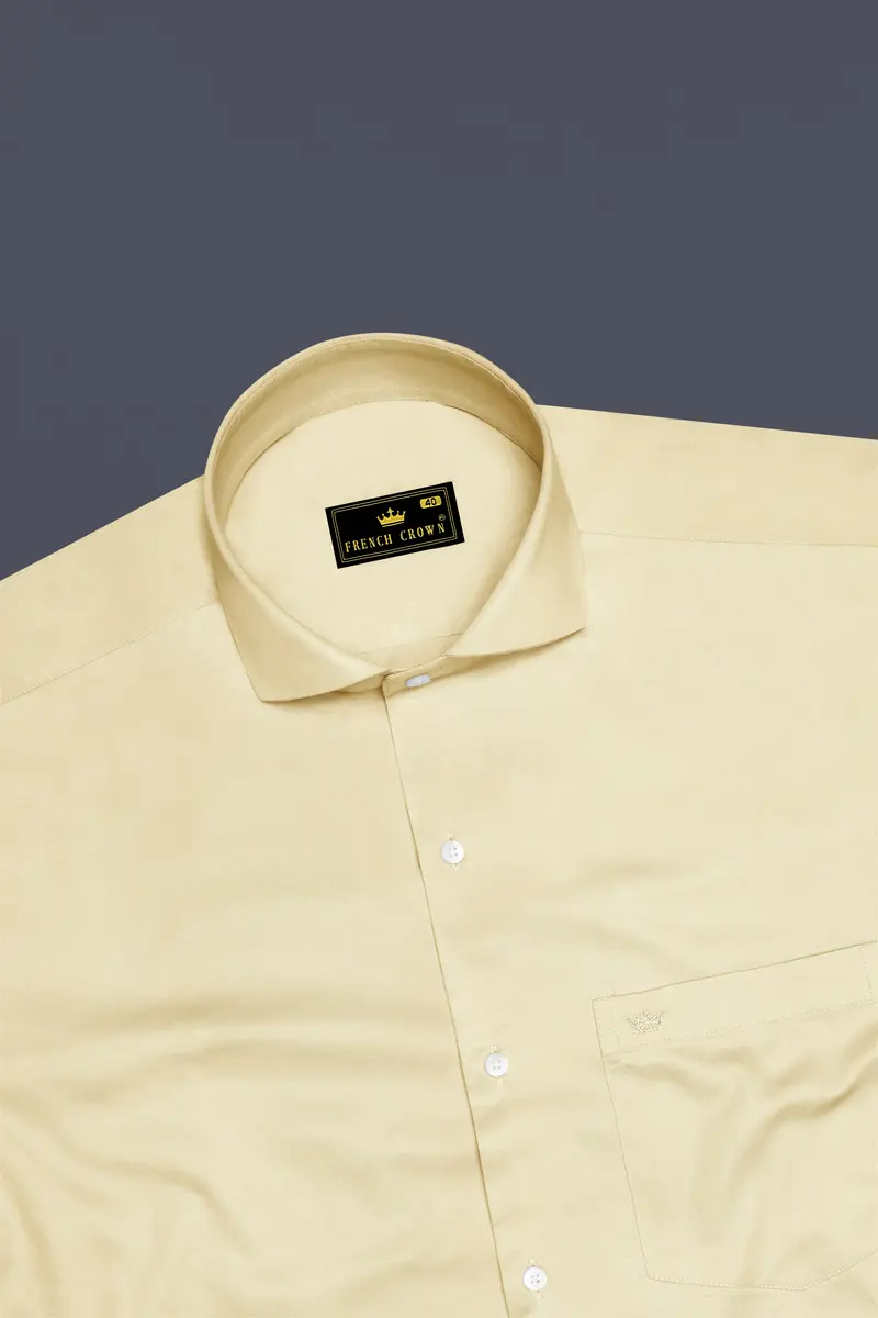 Ivoro Almond Cream Subtle Sheen Super Soft Premium Cotton Cut Away Collar Dress Shirt 5