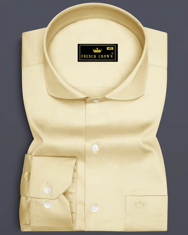 Ivoro Almond Cream Subtle Sheen Super Soft Premium Cotton Cut Away Collar Dress Shirt 6