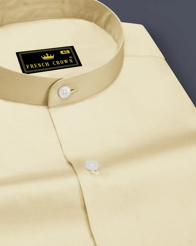 Ivoro Almond Cream Subtle Sheen Super Soft Premium Cotton Mandarin Dress Shirt 1