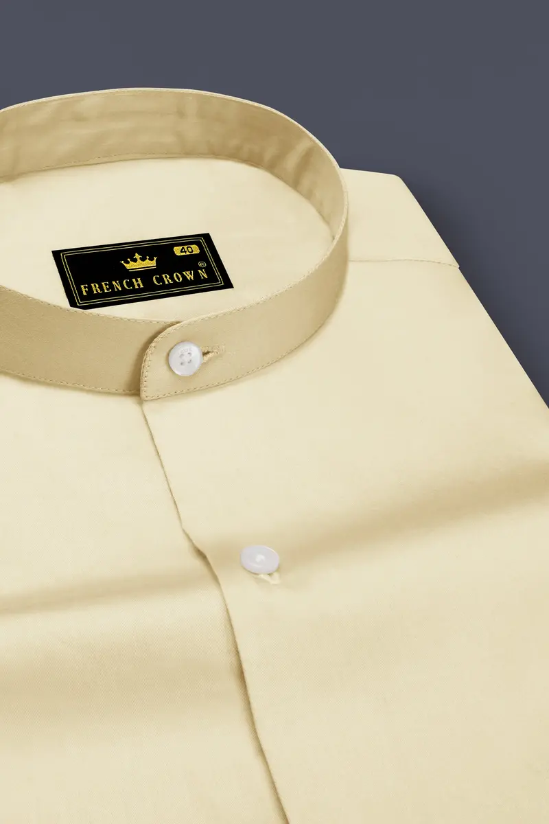 Ivoro Almond Cream Subtle Sheen Super Soft Premium Cotton Mandarin Dress Shirt 2