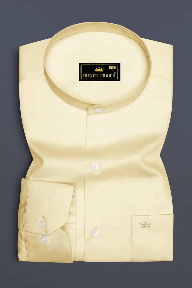 Ivoro Almond Cream Subtle Sheen Super Soft Premium Cotton Mandarin Dress Shirt 4