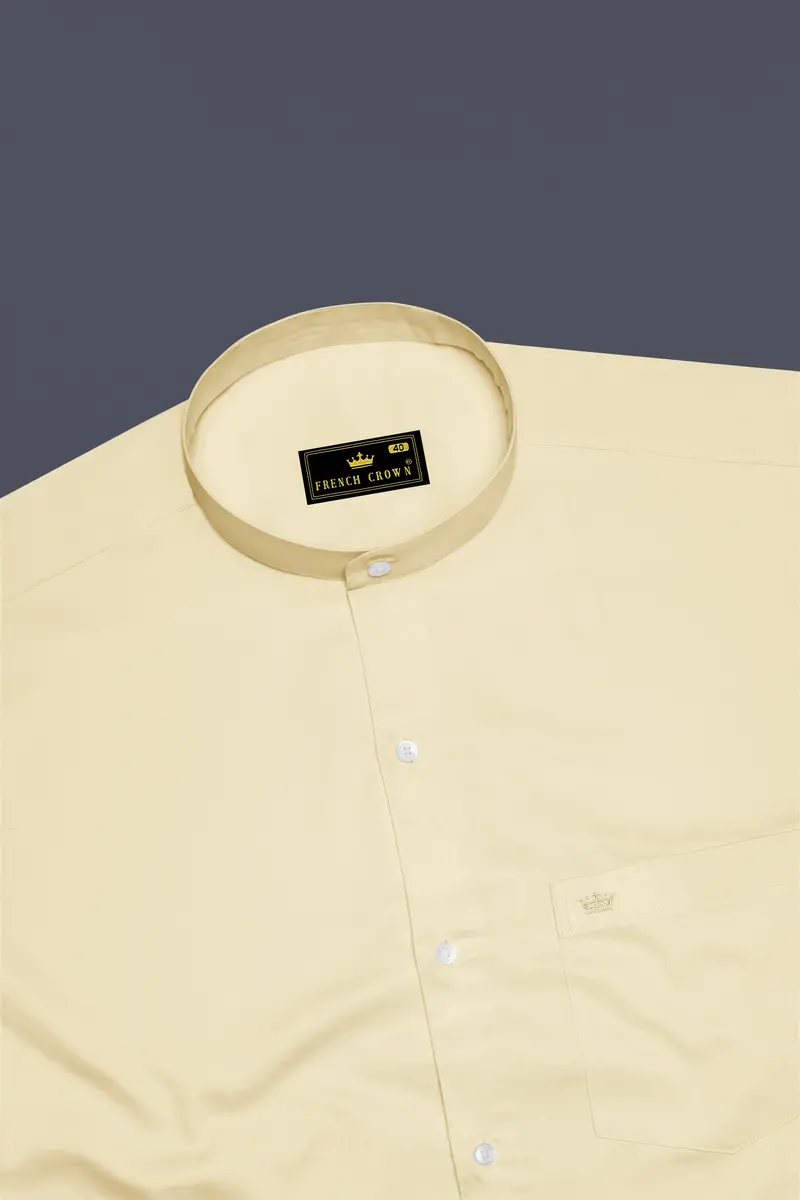 Ivoro Almond Cream Subtle Sheen Super Soft Premium Cotton Mandarin Dress Shirt 5