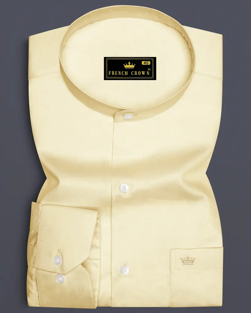 Ivoro Almond Cream Subtle Sheen Super Soft Premium Cotton Mandarin Dress Shirt 6