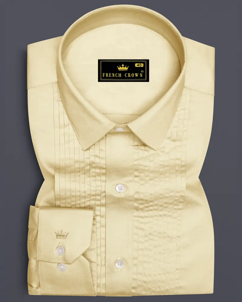 Ivoro Almond Cream Subtle Sheen Super Soft Premium Cotton Tuxedo Dress Shirt 1