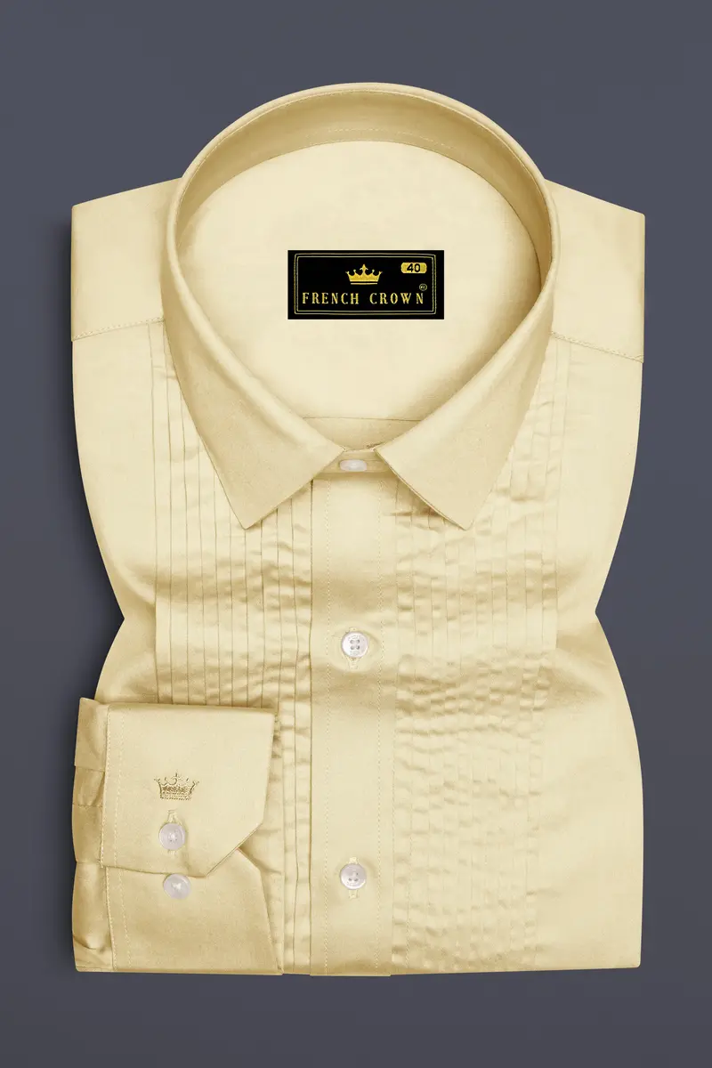 Ivoro Almond Cream Subtle Sheen Super Soft Premium Cotton Tuxedo Dress Shirt 2