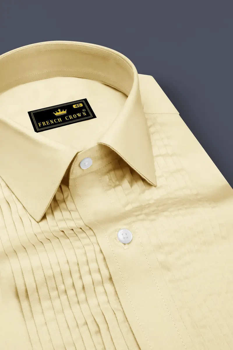 Ivoro Almond Cream Subtle Sheen Super Soft Premium Cotton Tuxedo Dress Shirt 4
