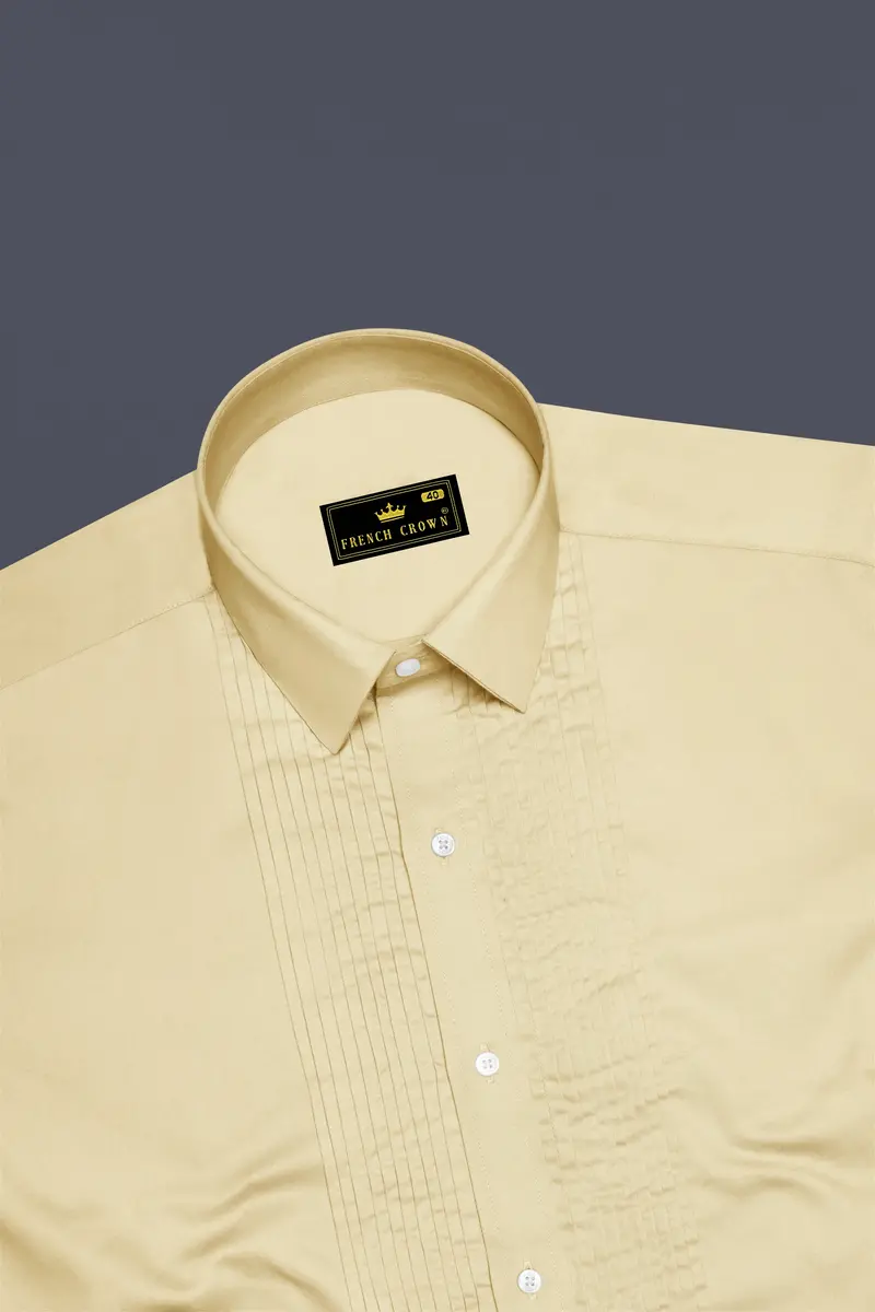 Ivoro Almond Cream Subtle Sheen Super Soft Premium Cotton Tuxedo Dress Shirt 5