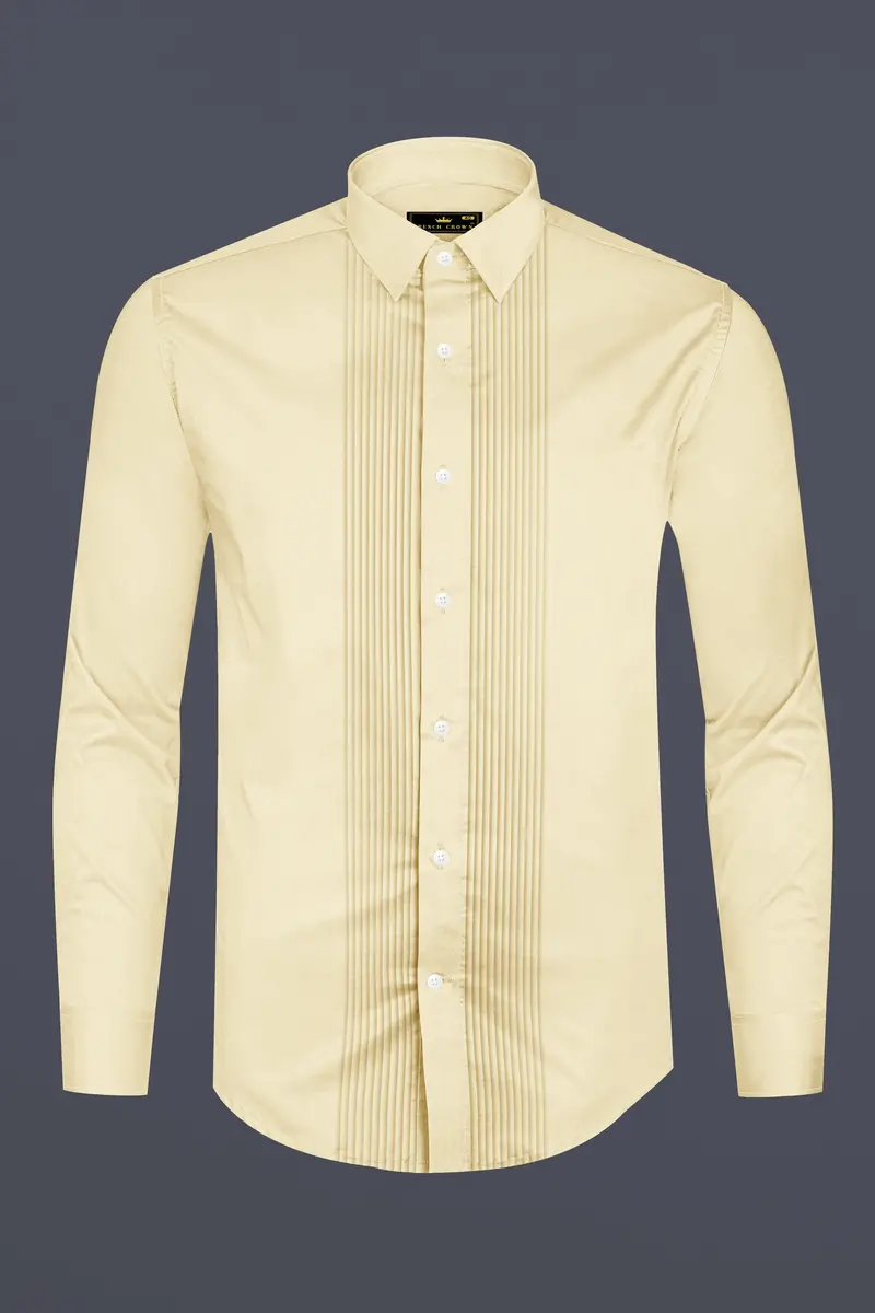 Ivoro Almond Cream Subtle Sheen Super Soft Premium Cotton Tuxedo Dress Shirt 6