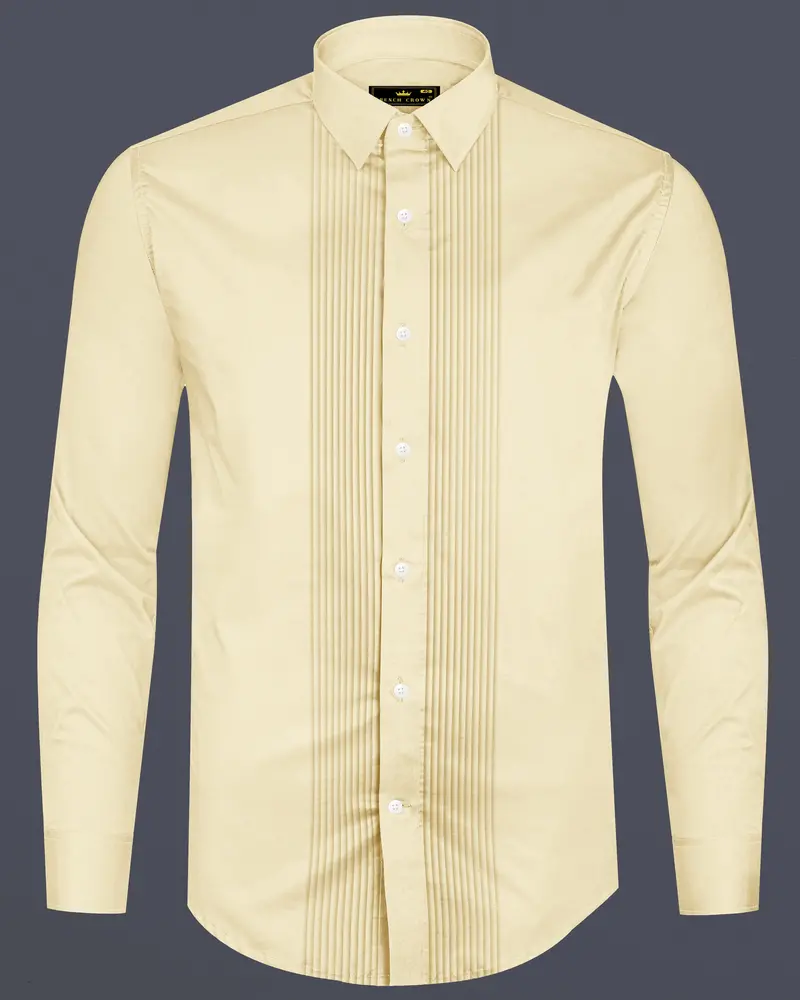 Ivoro Almond Cream Subtle Sheen Super Soft Premium Cotton Tuxedo Dress Shirt 8