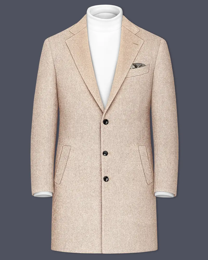 Ivoro-Bizarre Cream Textured Tweed Single Breasted Overcoat 1