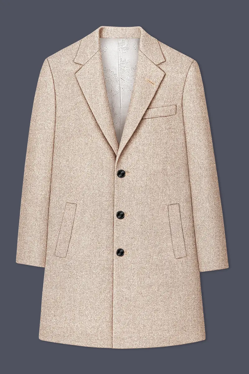 Ivoro-Bizarre Cream Textured Tweed Single Breasted Overcoat 7