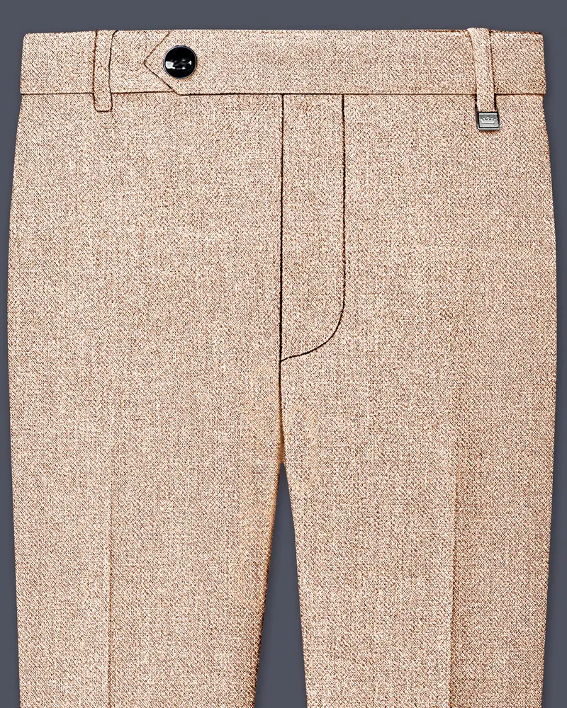 Ivoro-Bizarre Cream Textured Tweed Stretchable Waistband Pant 1