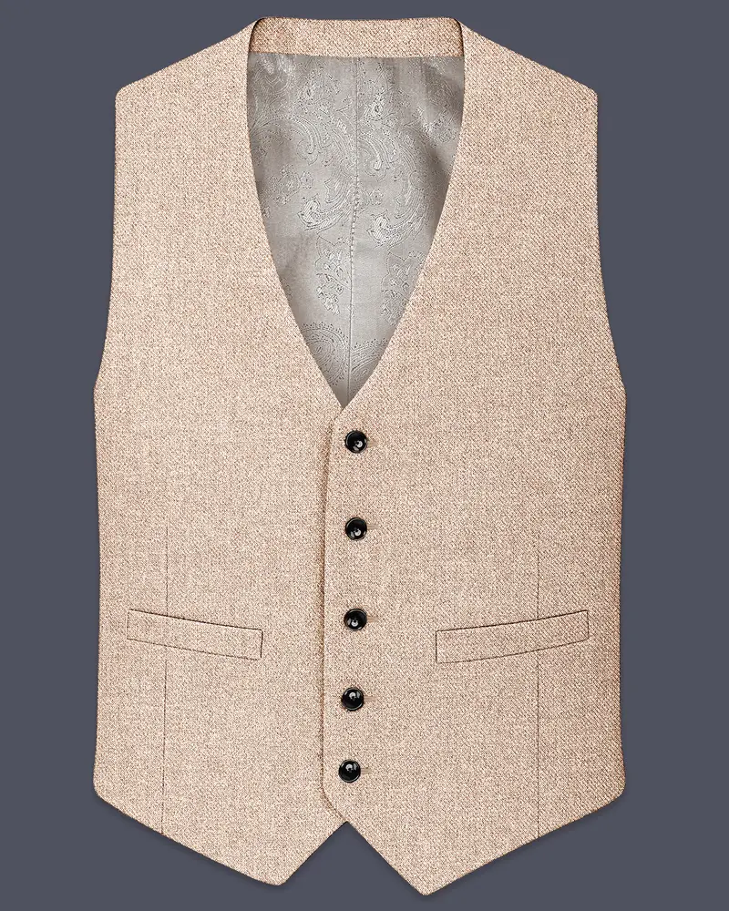 Ivoro-Bizarre Cream Textured Tweed Waistcoat 1