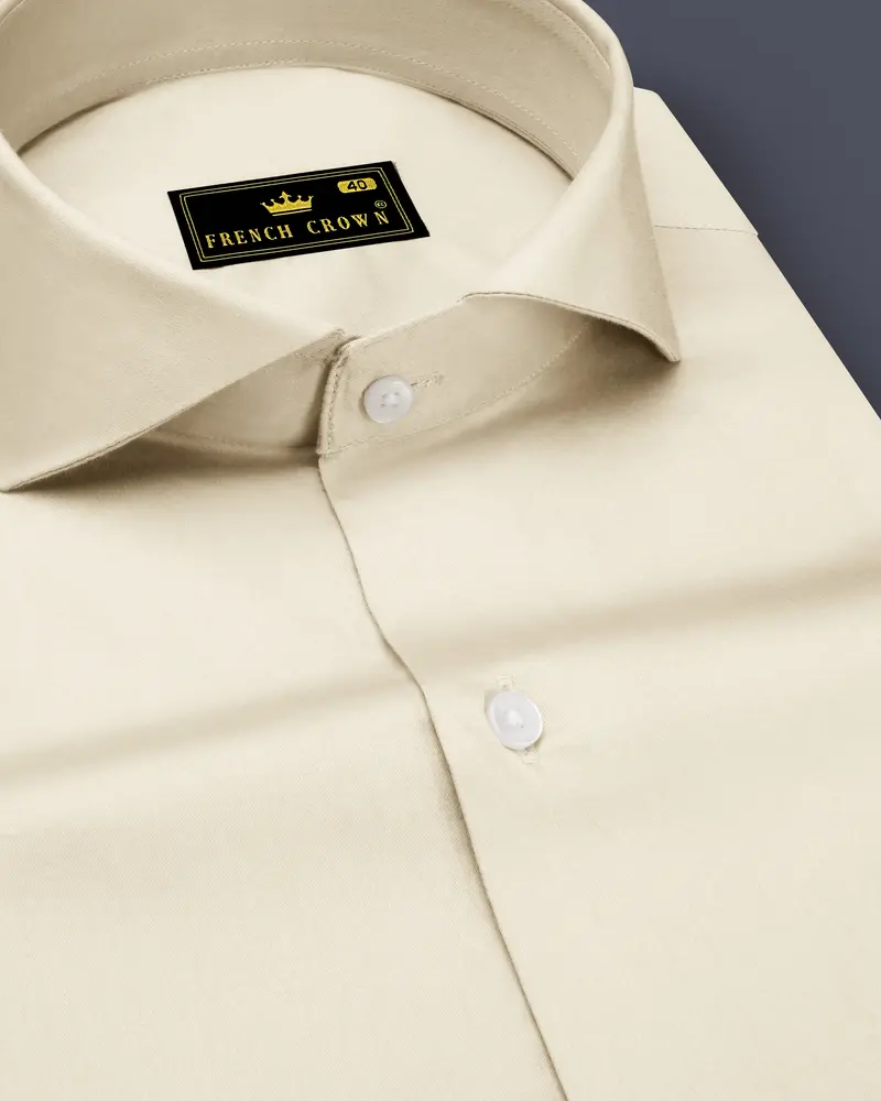 Ivoro-Cornsilk Cream Subtle Sheen Super Soft Premium Cotton Cut Away Collar Dress Shirt 1