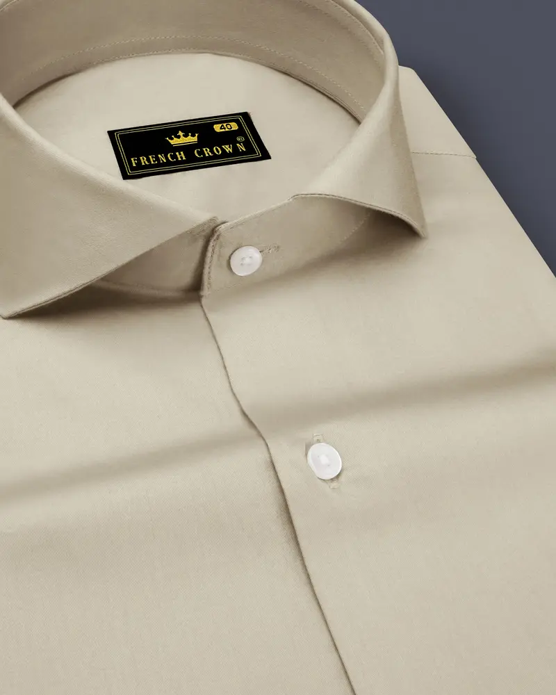 Ivoro-Malta Cream Subtle Sheen Super Soft Premium Cotton Cut Away Collar Dress Shirt 1