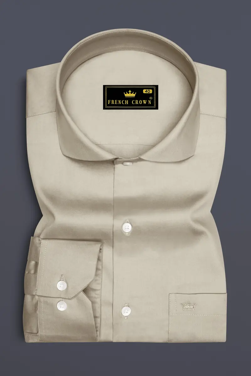Ivoro-Malta Cream Subtle Sheen Super Soft Premium Cotton Cut Away Collar Dress Shirt 4