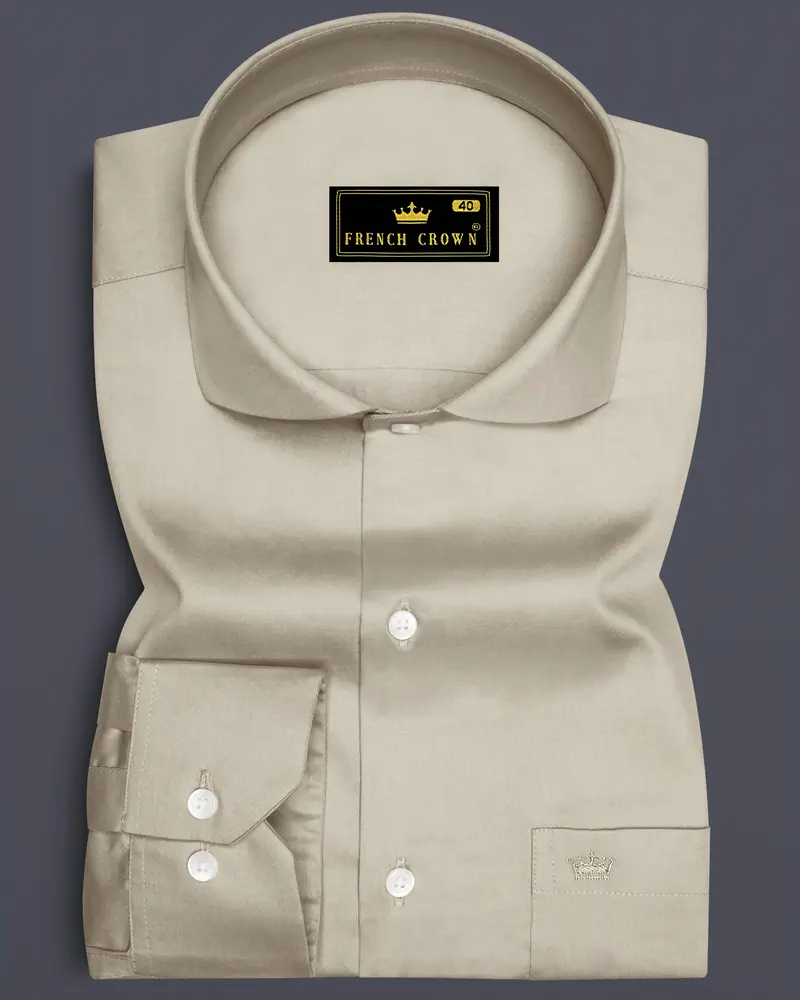 Ivoro-Malta Cream Subtle Sheen Super Soft Premium Cotton Cut Away Collar Dress Shirt 6