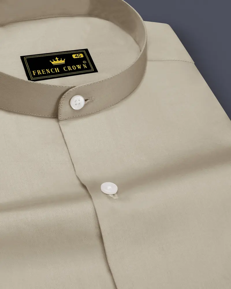 Ivoro-Malta Cream Subtle Sheen Super Soft Premium Cotton Mandarin Dress Shirt 1