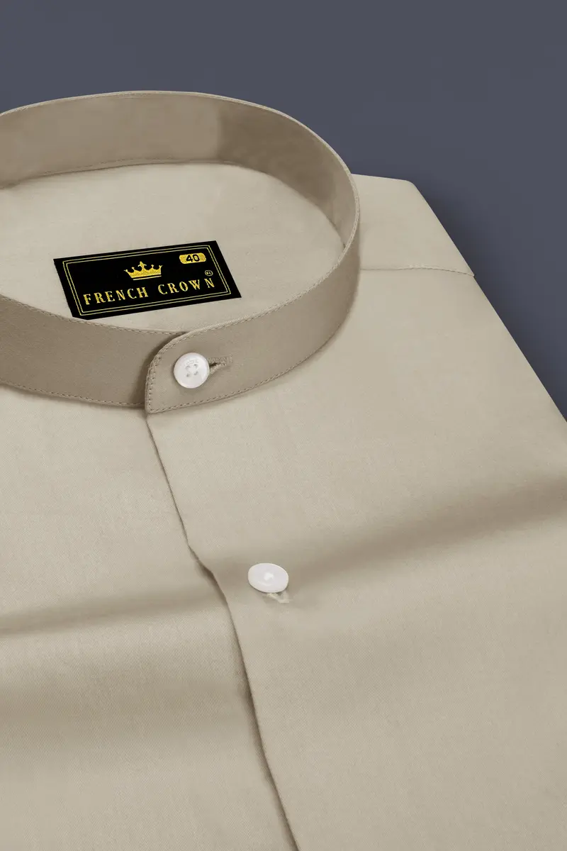 Ivoro-Malta Cream Subtle Sheen Super Soft Premium Cotton Mandarin Dress Shirt 2