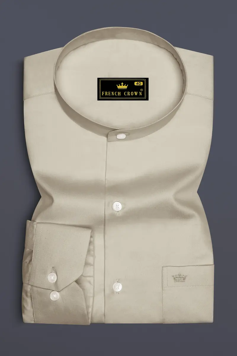 Ivoro-Malta Cream Subtle Sheen Super Soft Premium Cotton Mandarin Dress Shirt 4