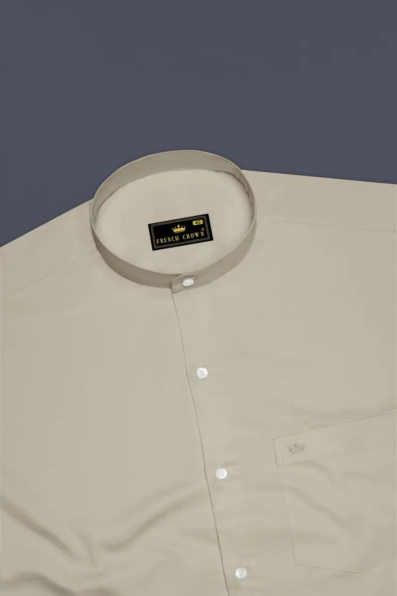Ivoro-Malta Cream Subtle Sheen Super Soft Premium Cotton Mandarin Dress Shirt 5