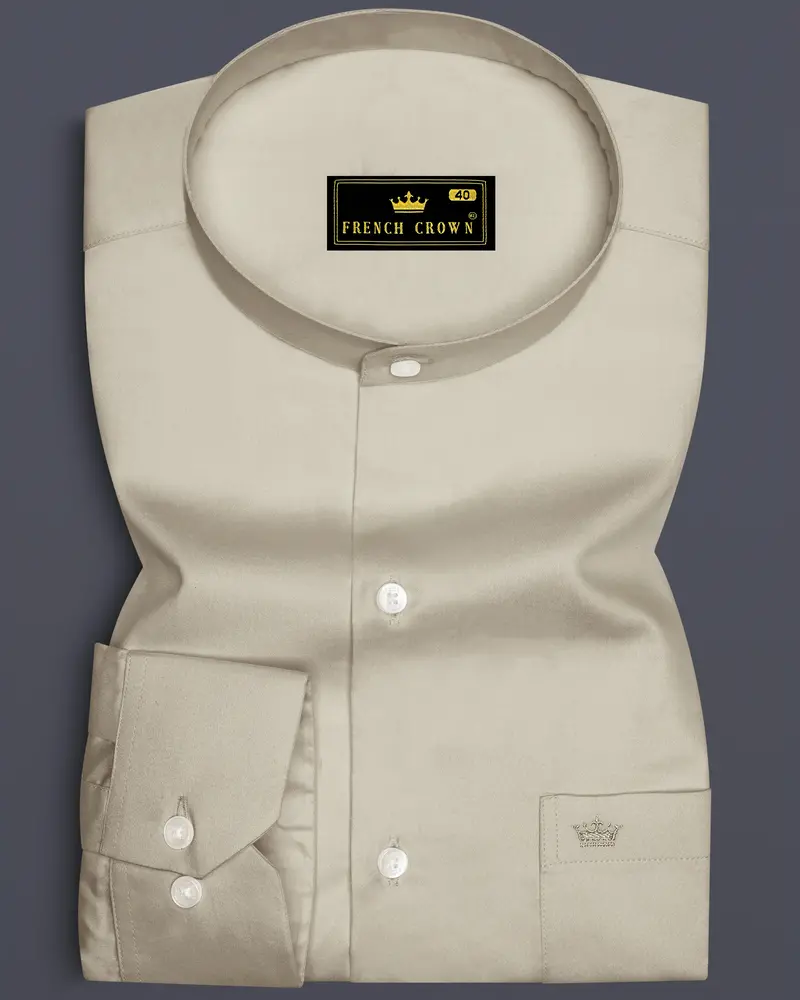 Ivoro-Malta Cream Subtle Sheen Super Soft Premium Cotton Mandarin Dress Shirt 6