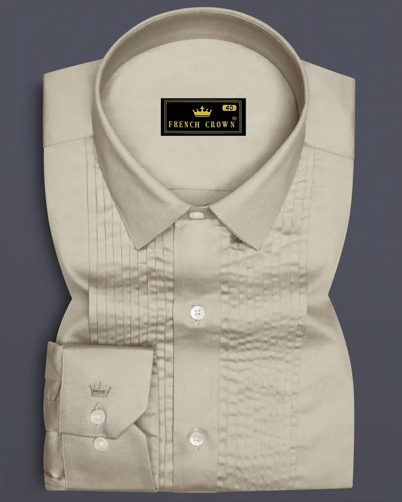 Ivoro-Malta Cream Subtle Sheen Super Soft Premium Cotton Tuxedo Dress Shirt 1