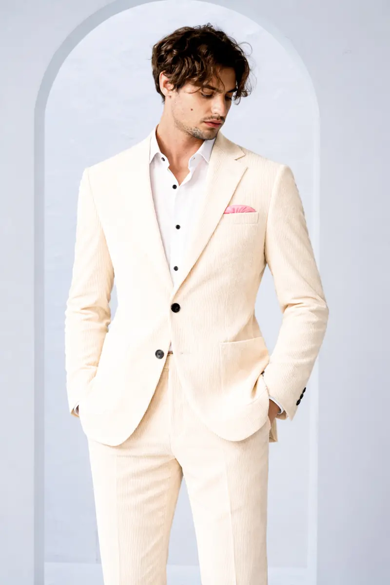 Ivoro-Swizzle Cream Corduroy Premium Single Breasted Sports Blazer 4