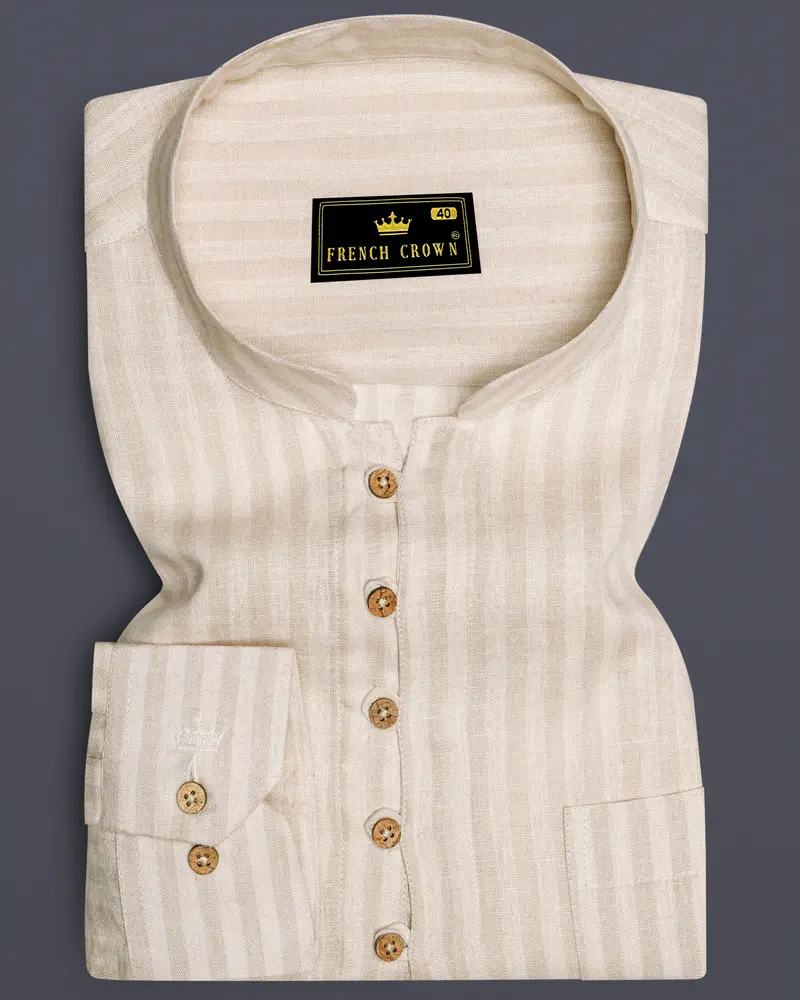 Ivoro-Vanilla Cream Striped Luxurious Linen Casual Kurta Shirt 1