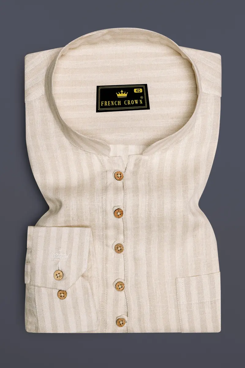Ivoro-Vanilla Cream Striped Luxurious Linen Casual Kurta Shirt 2