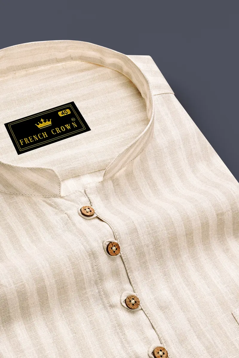 Ivoro-Vanilla Cream Striped Luxurious Linen Casual Kurta Shirt 4