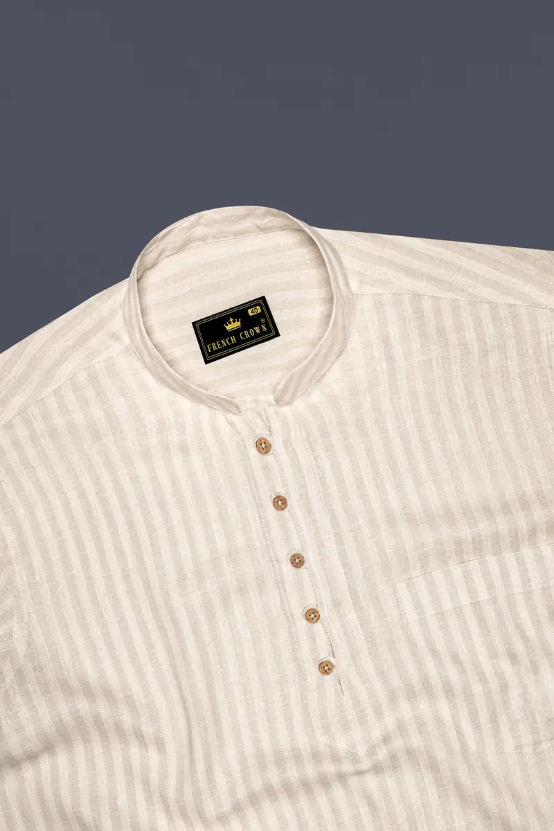 Ivoro-Vanilla Cream Striped Luxurious Linen Casual Kurta Shirt 5