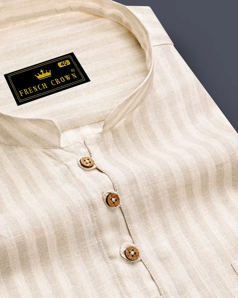 Ivoro-Vanilla Cream Striped Luxurious Linen Casual Kurta Shirt 6