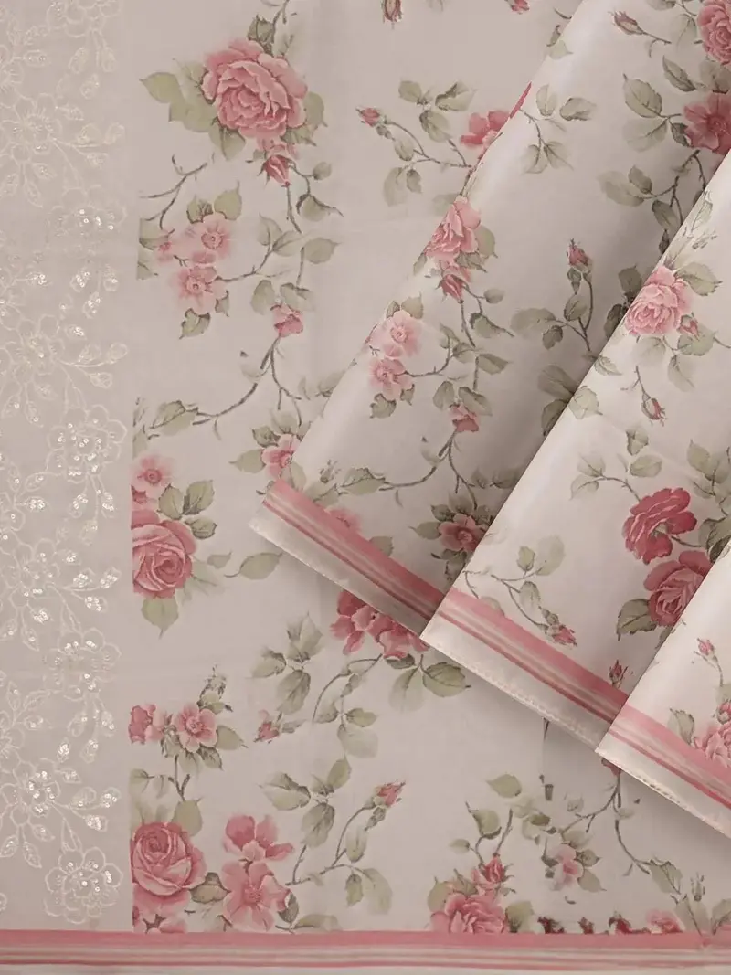 Ivory And Peach Organza Silk Saree With Floral Prints On The Body And Embroidery Border 2