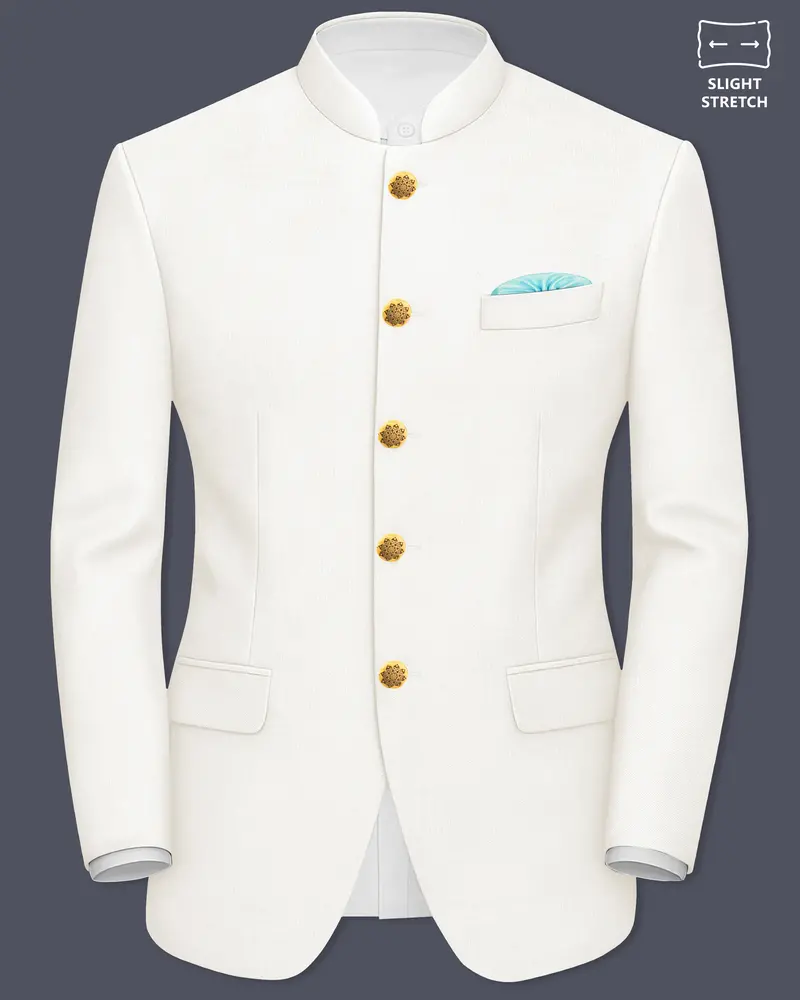 Ivory-Cararra Cream Wool Rich Bandhgala Slight Stretch Blazer 1
