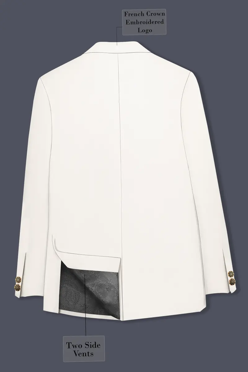 Ivory-Cararra Cream Wool Rich Cross Placket Bandhgala Slight Stretch Blazer 7