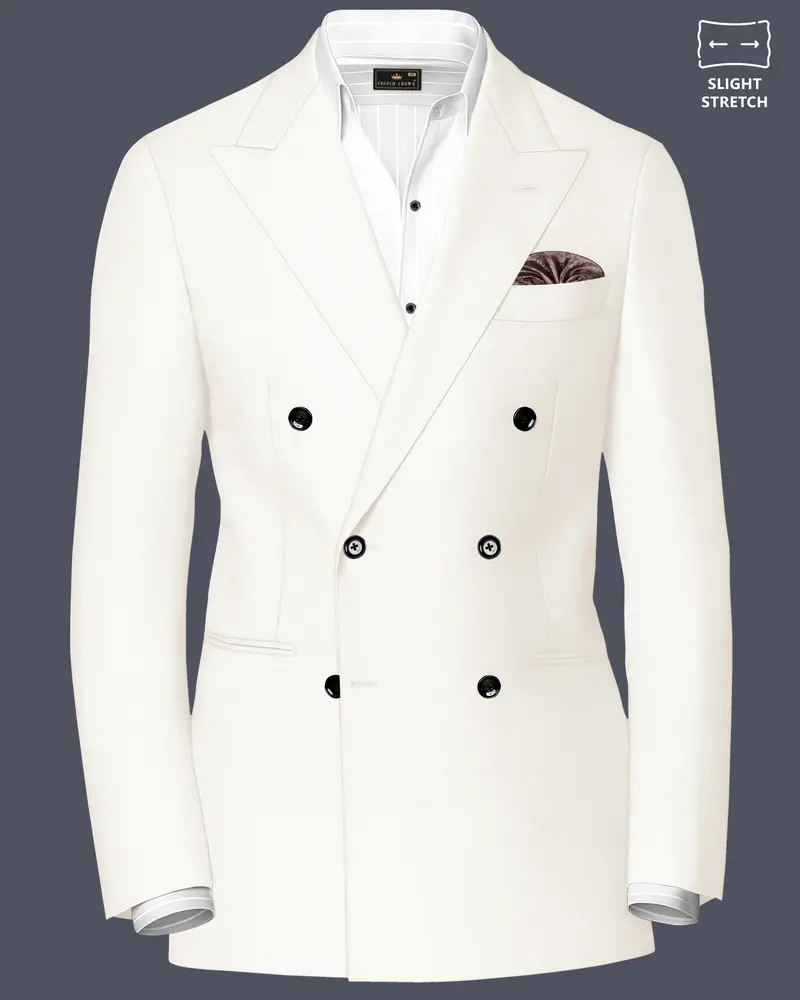 Ivory-Cararra Cream Wool Rich Double Breasted Slight Stretch Blazer 1
