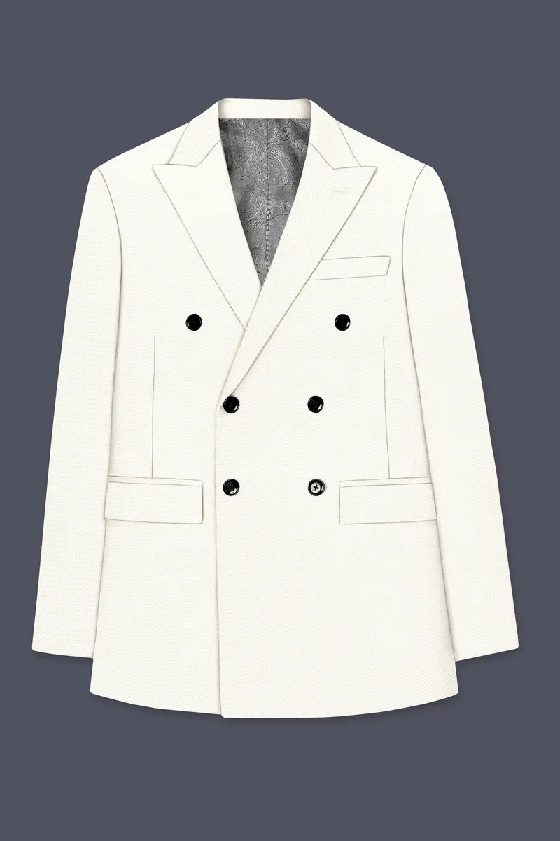 Ivory-Cararra Cream Wool Rich Double Breasted Slight Stretch Blazer 7