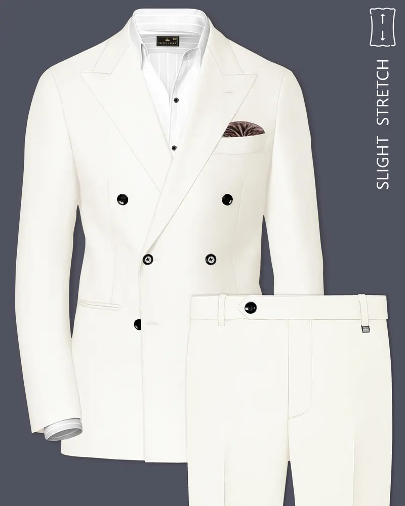 Ivory-Cararra Cream Wool Rich Double Breasted Slight Stretch Suit 1
