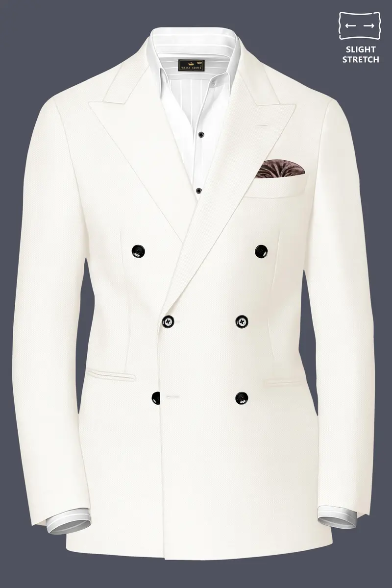 Ivory-Cararra Cream Wool Rich Double Breasted Slight Stretch Suit 10