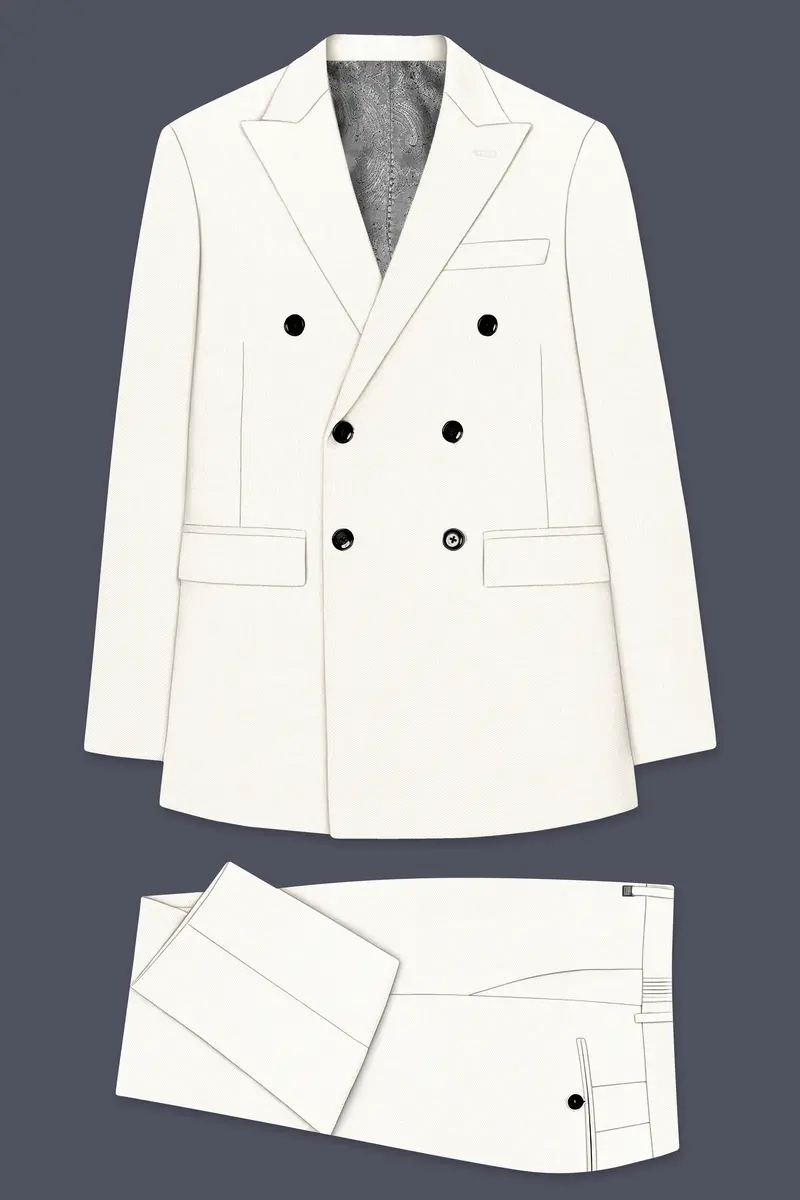 Ivory-Cararra Cream Wool Rich Double Breasted Slight Stretch Suit 11
