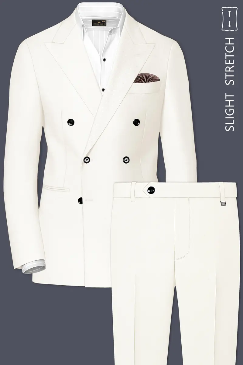 Ivory-Cararra Cream Wool Rich Double Breasted Slight Stretch Suit 2