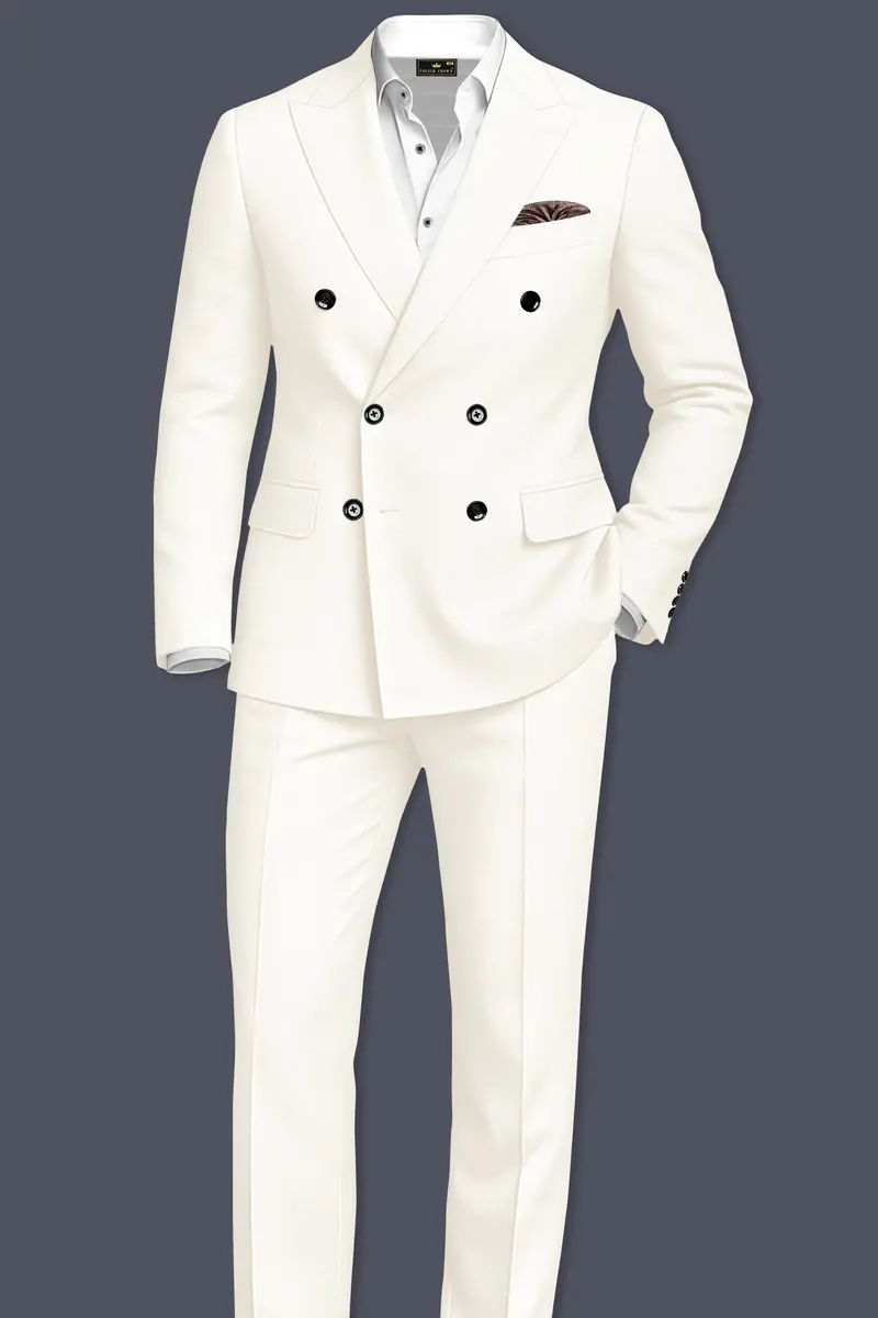 Ivory-Cararra Cream Wool Rich Double Breasted Slight Stretch Suit 4