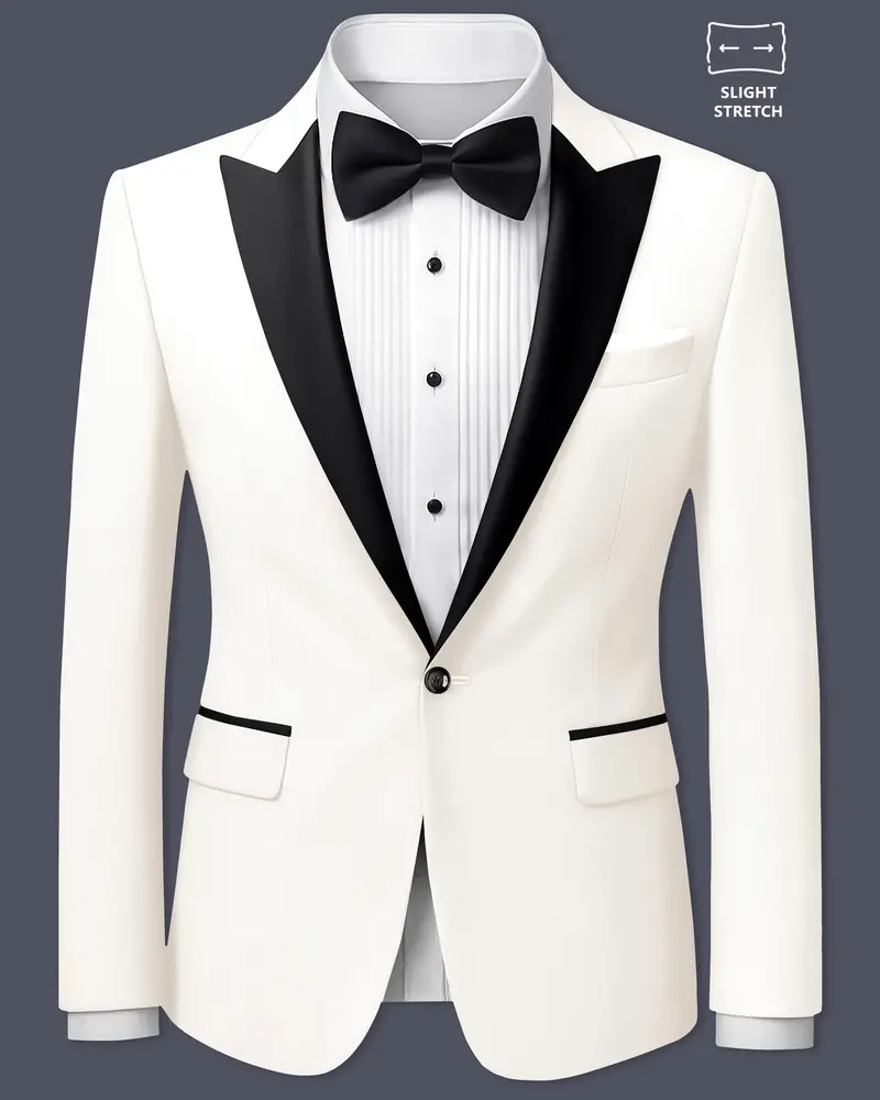 Ivory-Cararra Cream Wool Rich Peak Lapel Tuxedo Slight Stretch Blazer 1