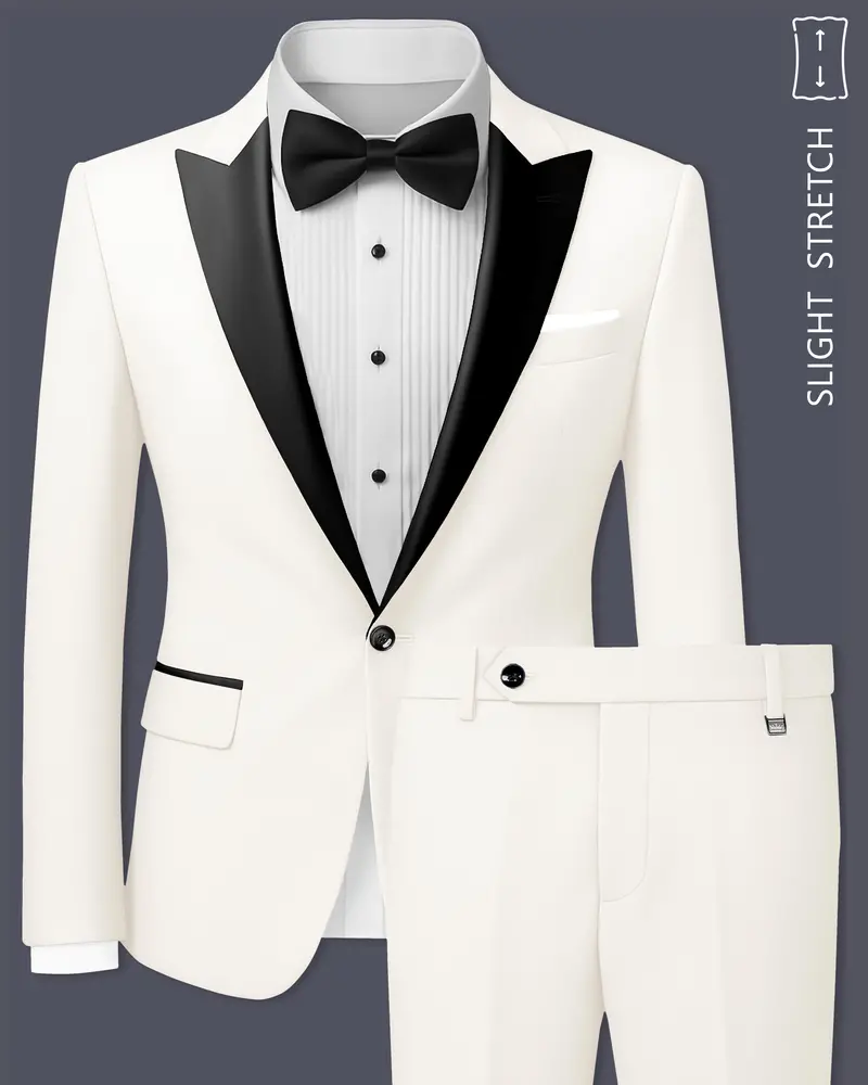 Ivory-Cararra Cream Wool Rich Peak Lapel Tuxedo Slight Stretch Suit 1