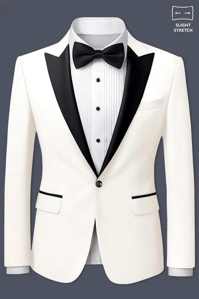 Ivory-Cararra Cream Wool Rich Peak Lapel Tuxedo Slight Stretch Suit 10