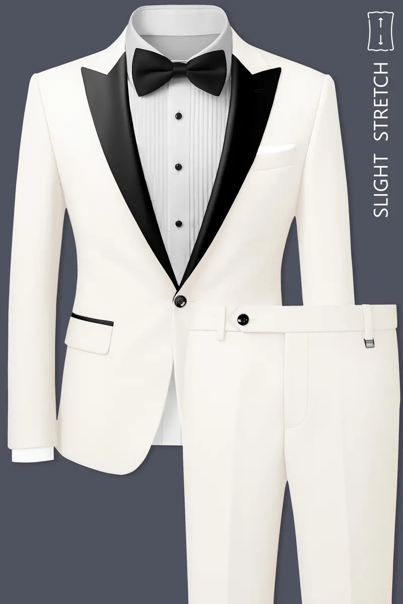 Ivory-Cararra Cream Wool Rich Peak Lapel Tuxedo Slight Stretch Suit 2