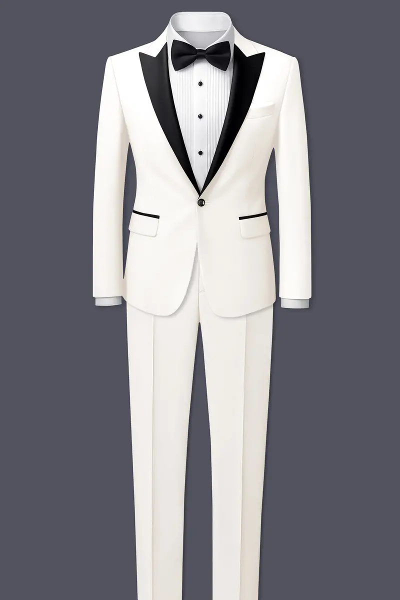 Ivory-Cararra Cream Wool Rich Peak Lapel Tuxedo Slight Stretch Suit 4