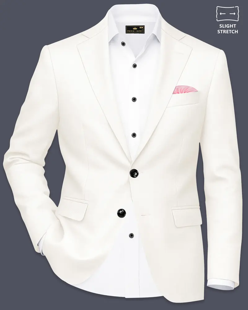 Ivory-Cararra Cream Wool Rich Single Breasted Slight Stretch Blazer 1