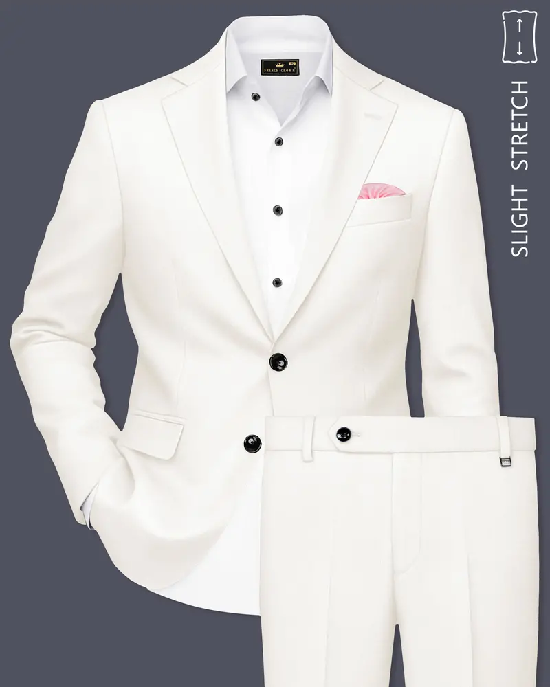 Ivory-Cararra Cream Wool Rich Single Breasted Slight Stretch Suit 1